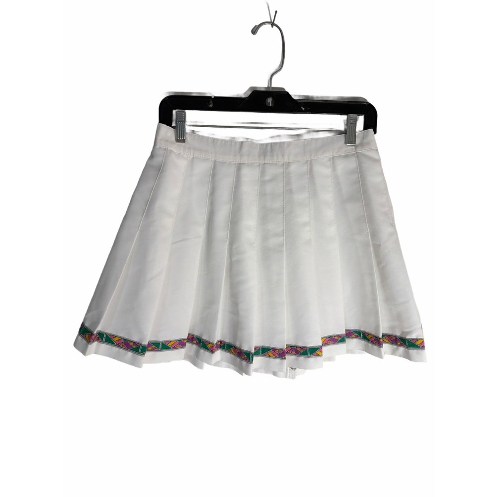 VTG Tail Mini‎ Skirt White Pleated Embroidered Y2K Tennis Golf Pickleball USA 12
